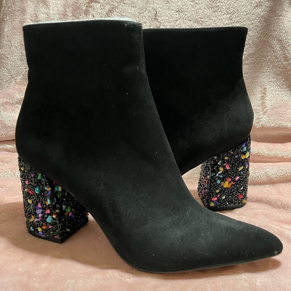 Betsey Johnson Riverr Bootie Black Rock Candy Colorful Block Heel